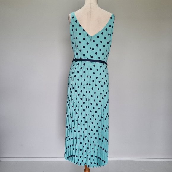 Review Deepwater Blue Pleated Polka Dot Midi Dress with Belt Size 16 - Picture 5 of 9